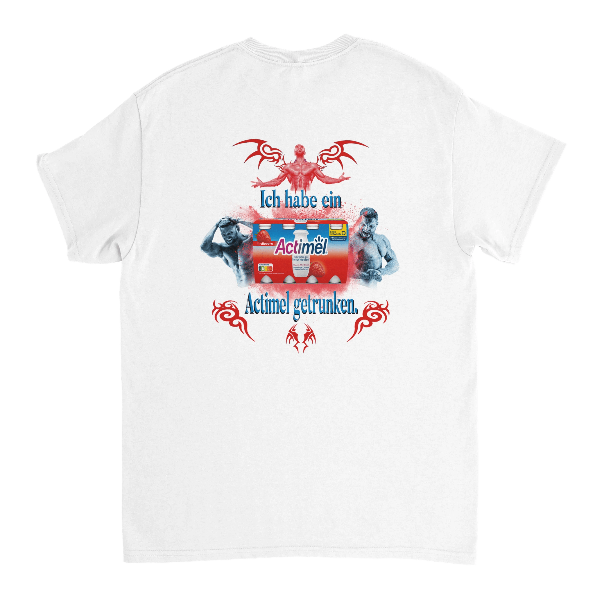 ICH HABE EIN ACTIMEL GETRUNKEN BACKPRINT T - SHIRT - LetztesHemd